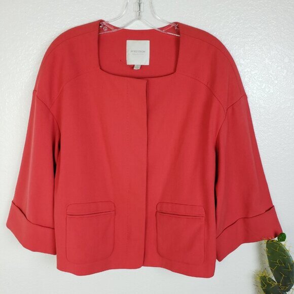 NWOT Nordstrom Collection Blazer Boxy Fit Coral Red sz L Square Neck 3/4 Sleeves - Picture 5 of 13